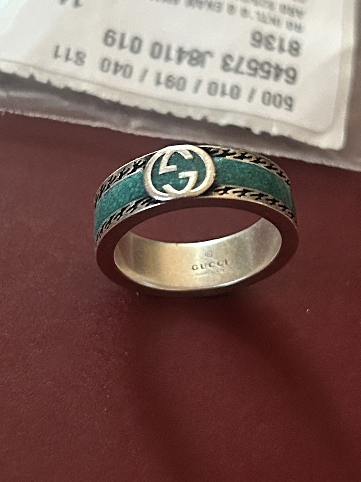 Gucci Gucci GG Sterling Silver Enamel Ring AG 925 Green 645573 Size ONE SIZE - 3 Thumbnail