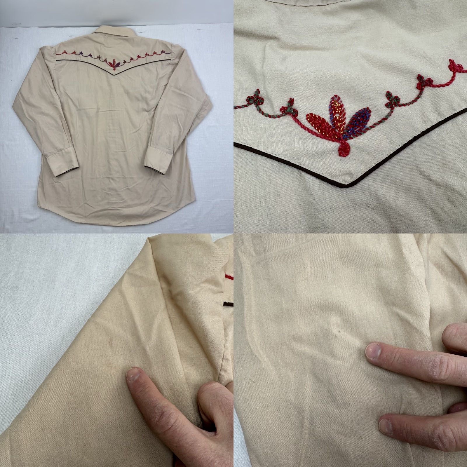 Vintage VINTAGE Ponderosa Shirt Adult XL Cow­boy Western Pearl Snap Embroidered Beige 80s 90s Casual Mens Size US XL / EU 56 / 4 - 9 Thumbnail