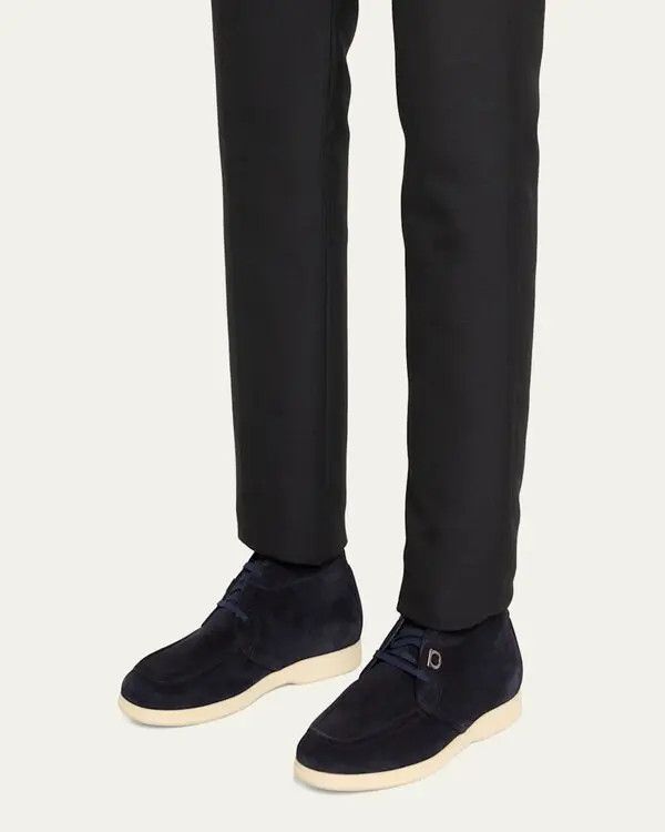 Salvatore Ferragamo o1s1rm0126 Cervia Gancio Suede Chukka Boots in Blue Size US 8 / EU 41 - 3 Thumbnail