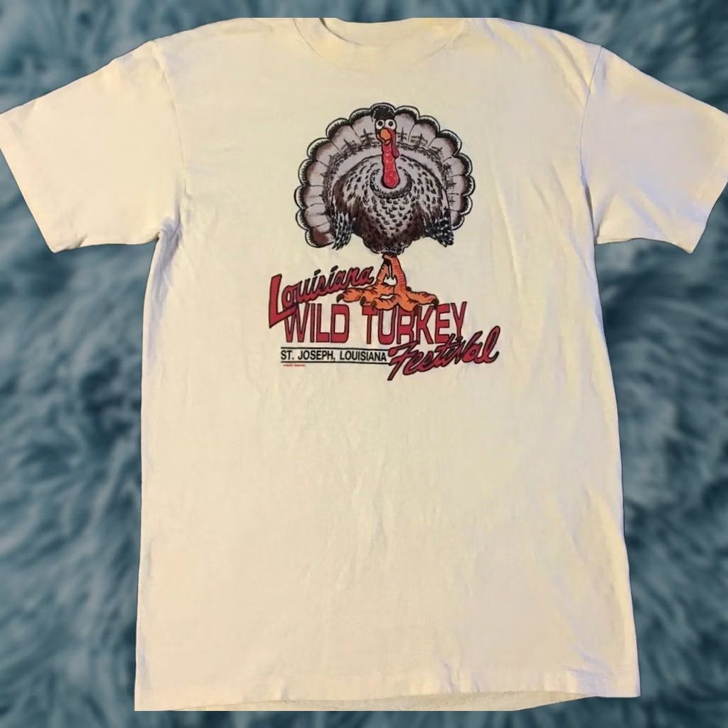 Vintage VINTAGE Louisiana Wild Turkey Fest Shirt M Yellow 80s Grunge Animal Joke Single Stitch Mens T-Shirt Size US M / EU 48-50 / 2 - 1 Thumbnail