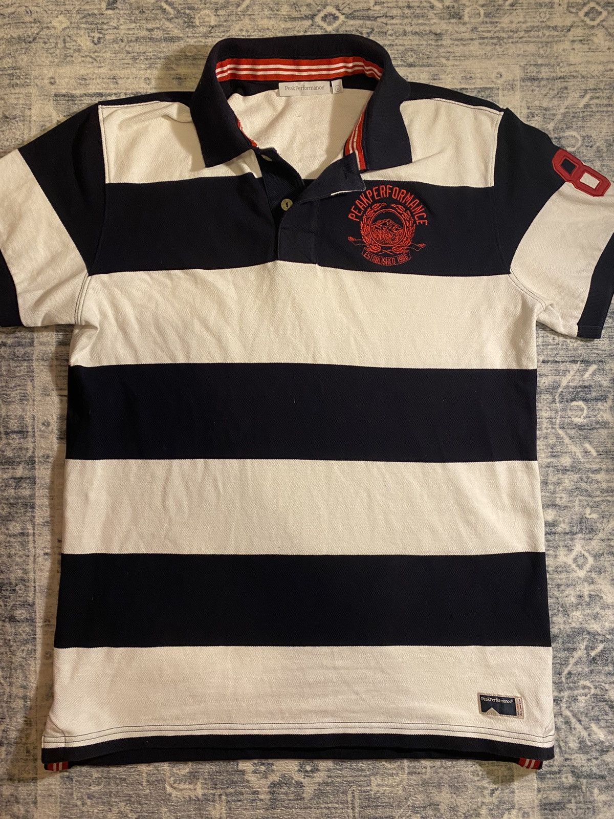 Peak Performance × Vintage Vintage Peak Performance Rugby Polo Shirt–Striped Navy/White Size US L / EU 52-54 / 3 - 2 Thumbnail