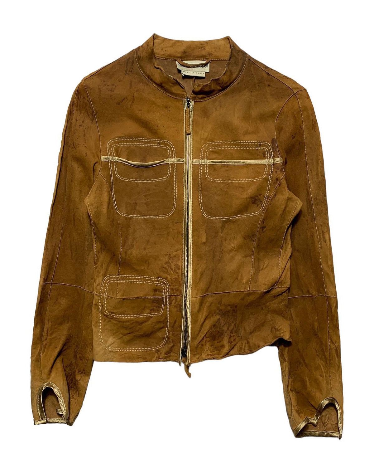 image of 2002S Emporio Armani Leather Racer Jacket in Brown Tan, Women's (Size Small)