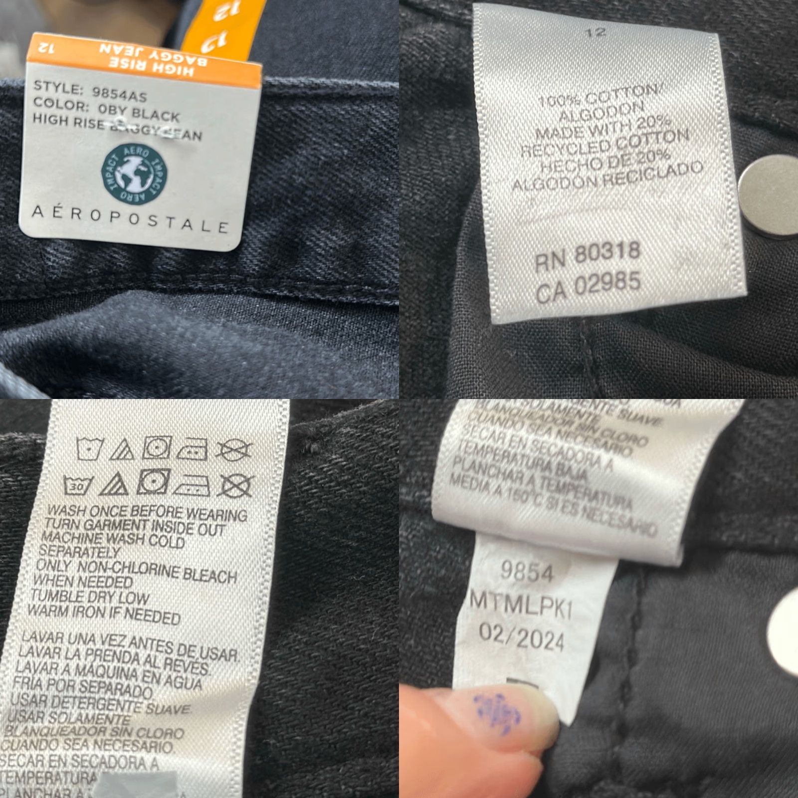 Aeropostale AeroPOSTale Jeans Womens 12 High Rise Baggy Jean NEW Black Baggy Jeans Womens 12 Black Womens Size 34" / US 12 / IT 48 - 8 Thumbnail