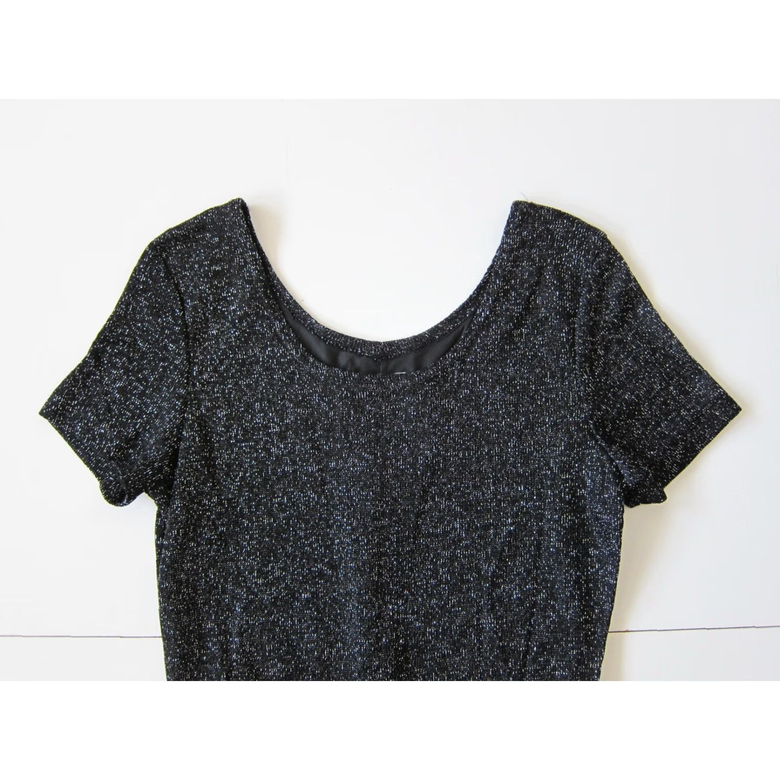 Vintage VINTAGE By Choice Stretch Black Silver Sparkle Short Sleeve Tunic Sheath Dress 11 Size 32" / US 10 / IT 46 - 3 Thumbnail