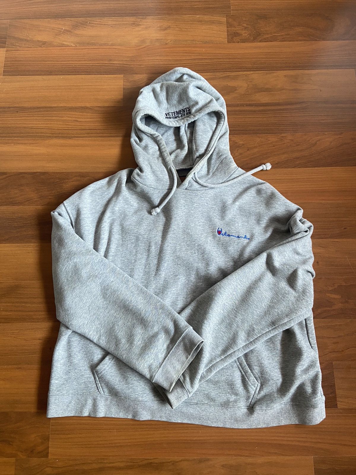 image of Champion x Vetements Ss16 Reversible Hoodie in Grey, Men's (Size Medium)