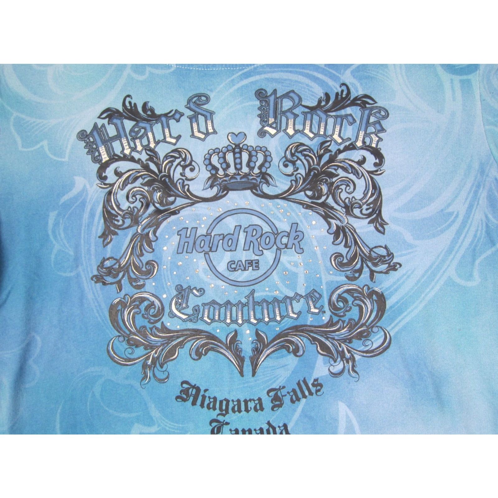 Vintage Hard Rock Couture Shirt Womens XL Blue Embellished Rhinestone Studded 90s City Casual Short Sleeve Crew Neck Blouse Vintage No? Size XL / US 12-14 / IT 48-50 - 2 Thumbnail
