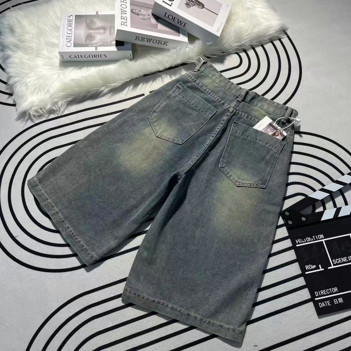 Japanese Brand × Jean Washed distressed retro straight-leg cargo denim shorts Size US 32 / EU 48 - 3 Thumbnail