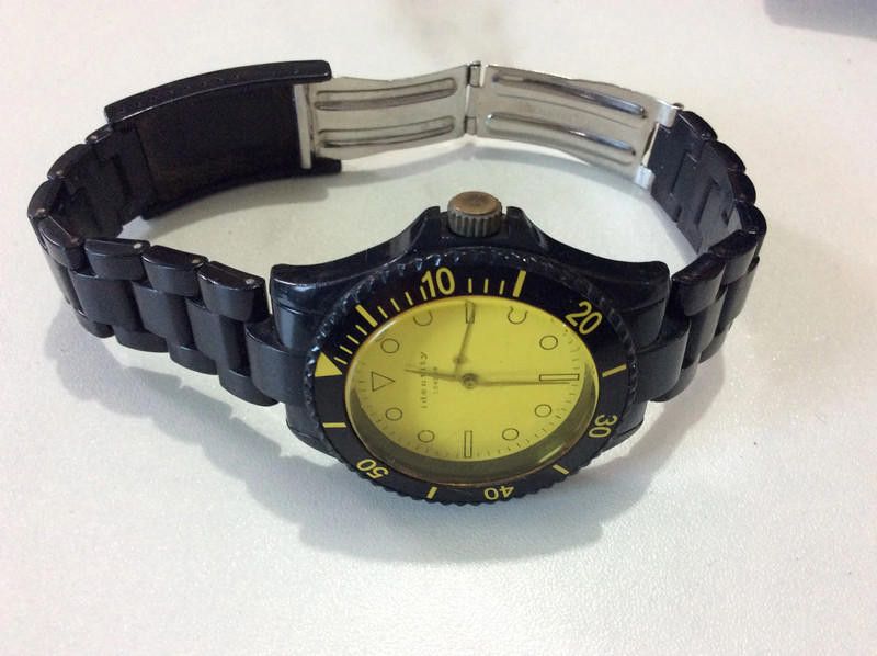 Designer Identity yellow dial black plastic strap watch Size ONE SIZE - 1 Thumbnail
