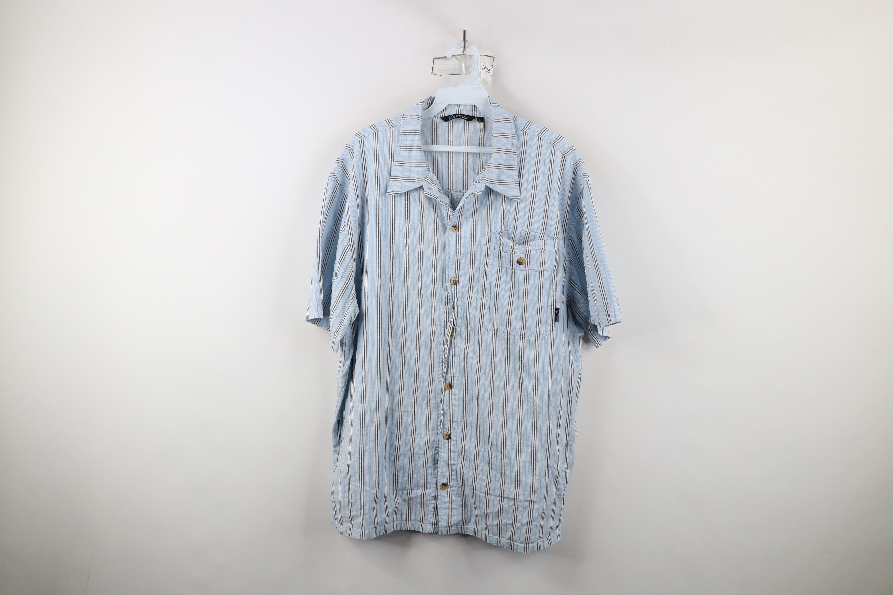 Marmot × Vintage Marmot Spell Out Striped Ribbed Short Sleeve Button Shirt Size US L / EU 52-54 / 3 - 1 Thumbnail