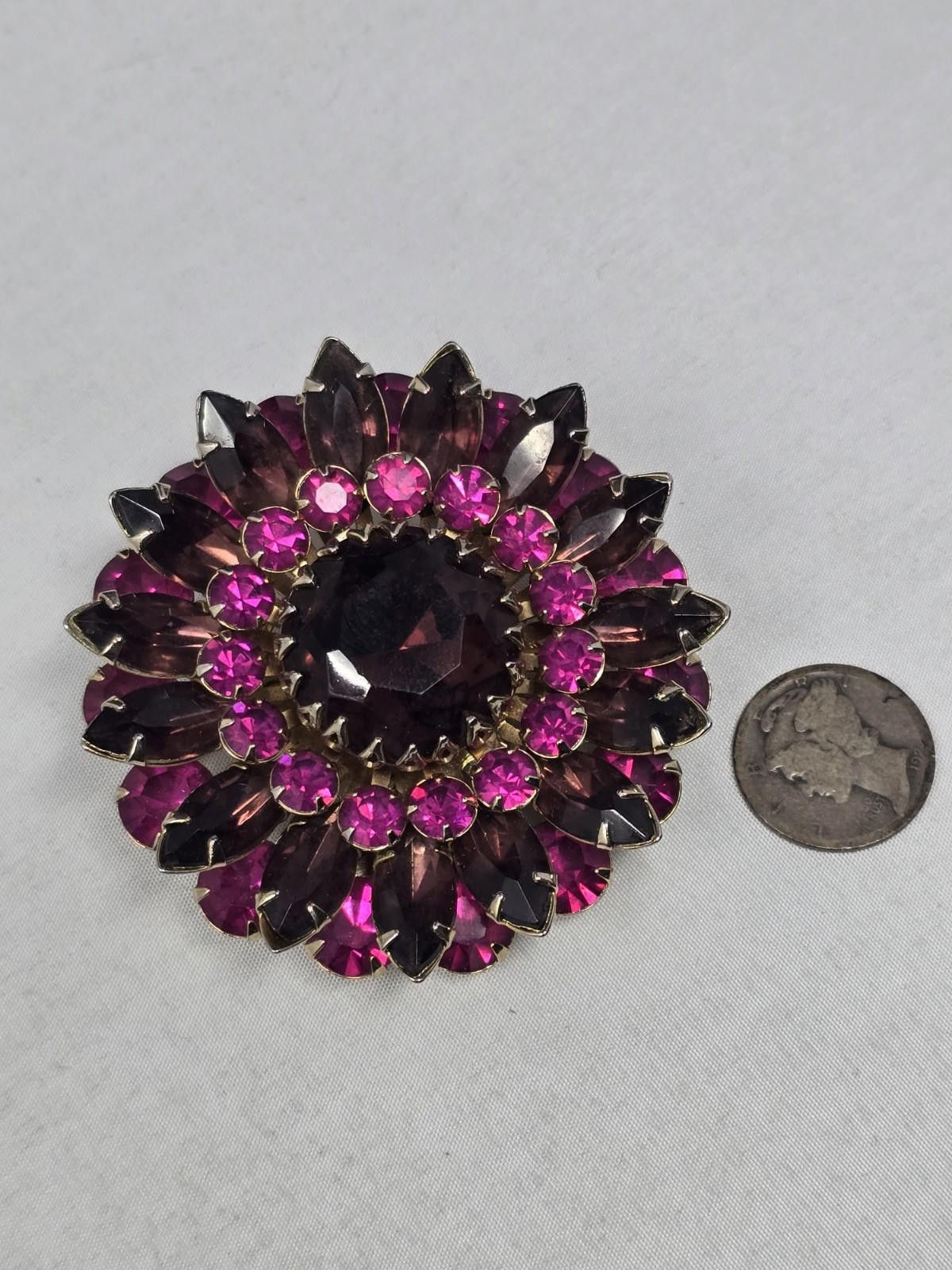 Other Vintage Signed Judy Lee Pink Purple Rhinestone Floral Brooch Size ONE SIZE - 6 Thumbnail