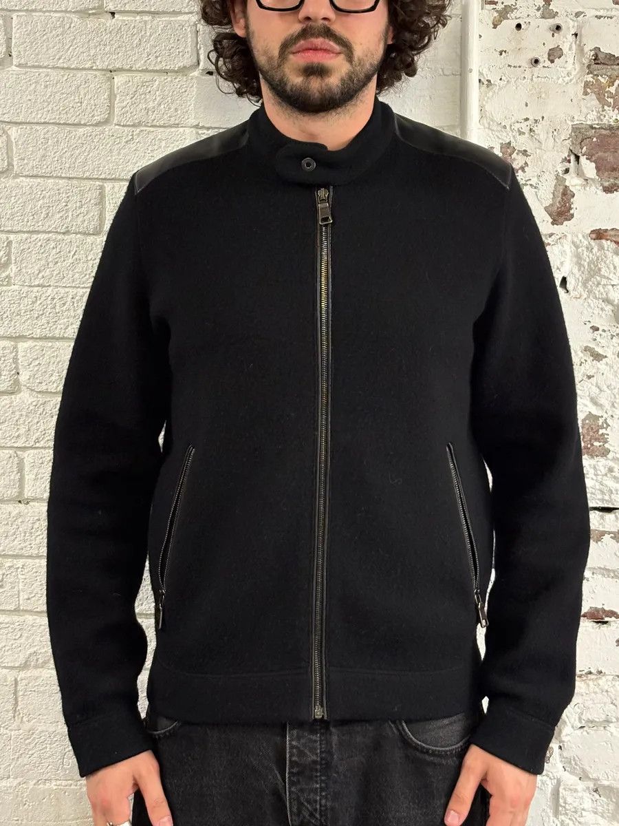 Prada 2000s Prada Wool & Leather Shoulder Black Zip-Up Sweater Size US M / EU 48-50 / 2 - 1 Thumbnail