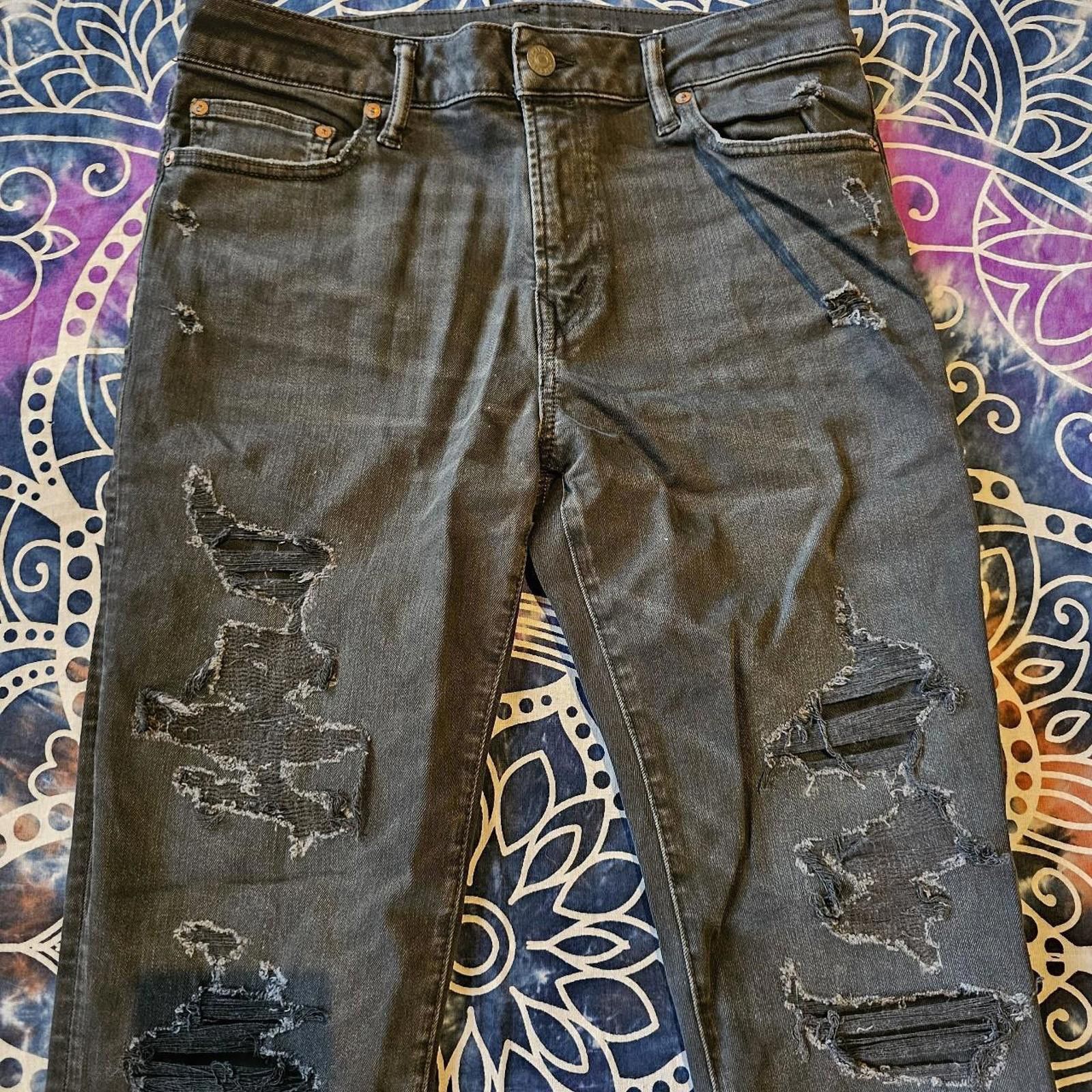 American Eagle Outfitters American Eagle Outfitters Men's Distressed Black Jeans Size US 32 / EU 48 - 4 Thumbnail