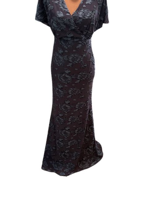 Adrianna Papell Floral Burnout Velvet Long Blouson Gown in Midnight Size XS / US 0-2 / IT 36-38 - 3 Thumbnail