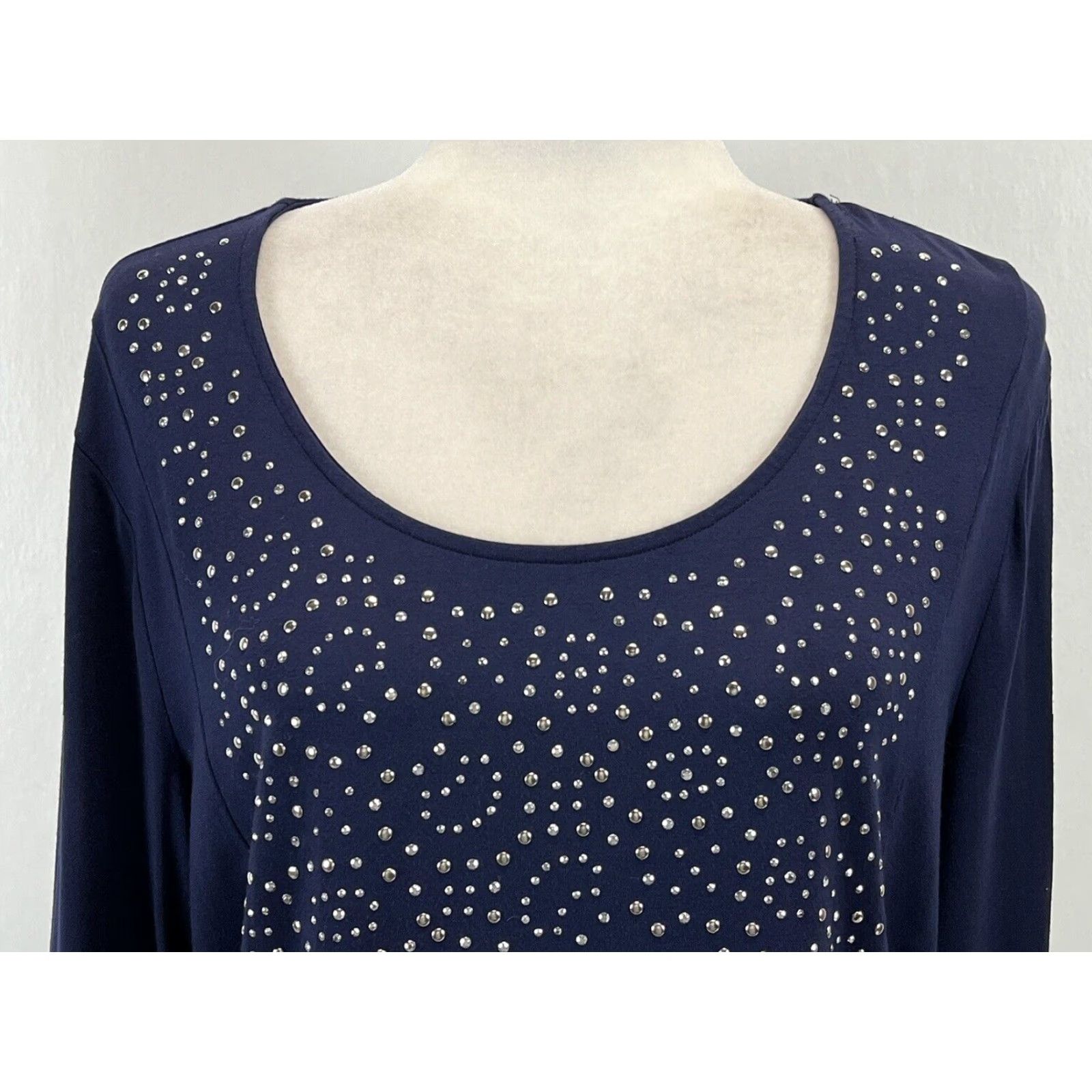 Vintage Chico's Studded Tunic Top Navy Blue Women's Casual Shirt Size 3 Size XS / US 0-2 / IT 36-38 - 5 Thumbnail