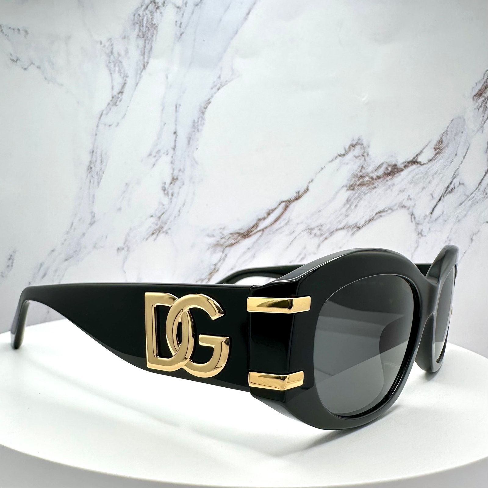 Dolce & Gabbana New Dolce & Gabbana Sunglasses Black Oval Acetate Gold Metal Size ONE SIZE - 16 Thumbnail