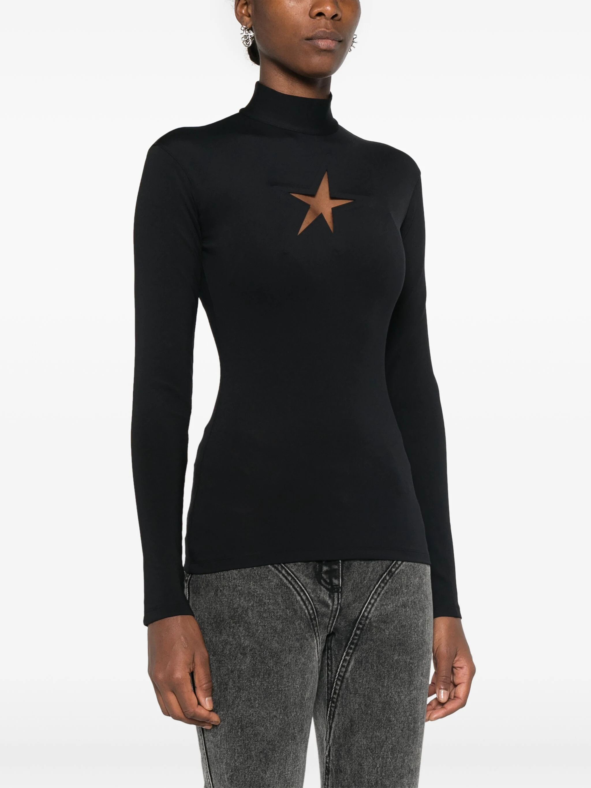 Mugler o1s22i1n1024 Long-Sleeved Star Top in Black Size M / US 6-8 / IT 42-44 - 3 Thumbnail