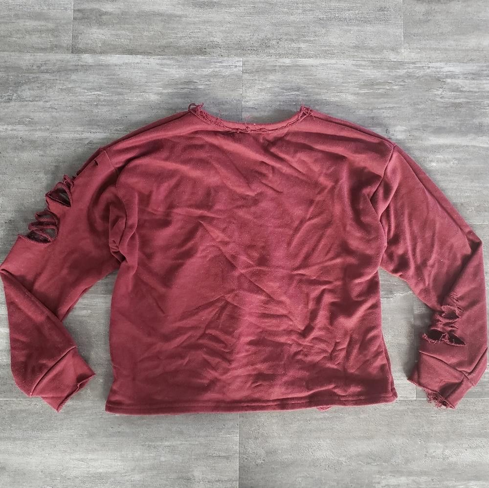 Designer Burgundy Distressed Hot&Delicious Vneck Long Sleeve Size L / US 10 / IT 46 - 2 Thumbnail
