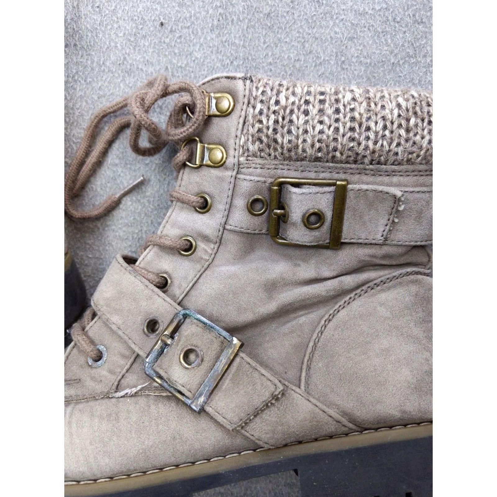 Vintage Cliffs Preslee Boots Womens 8 Brown Combat Ankle Zip Buckle Lug Size US 8 / IT 38 - 3 Thumbnail