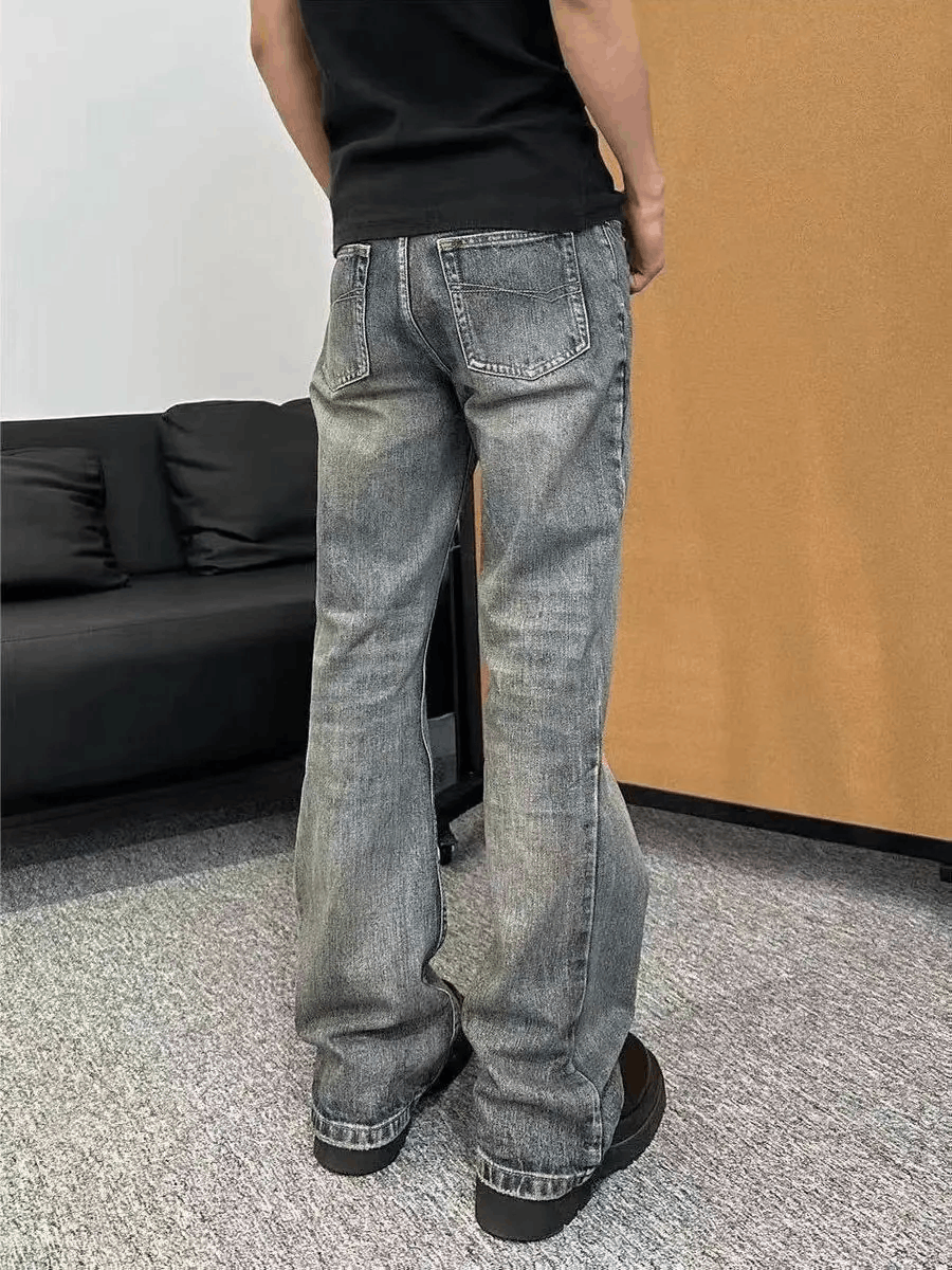 Washed distressed micro-flare retro baggy jeans
