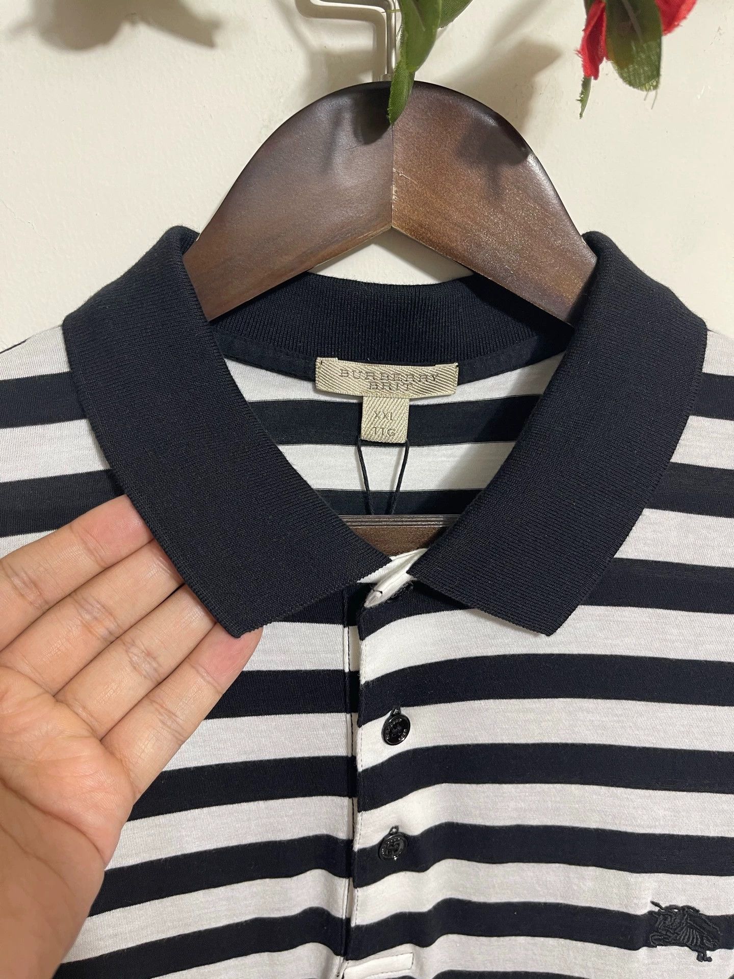 Burberry Burberry Short Sleeve Polo Shirt XXL Black & White Stripe Size US XXL / EU 58 / 5 - 3 Thumbnail