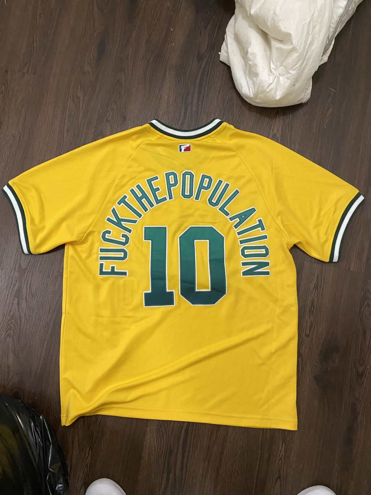Fuck The Population FTP Script Pullover Baseball Jersey (YELLOW) Size US XL / EU 56 / 4 - 2 Thumbnail