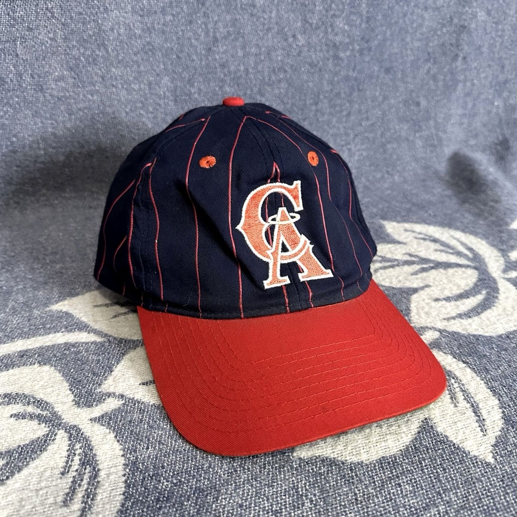 Vintage VINTAGE Snap-Back Baseball Cap Men One Size Blue Red Angelos California Pinstripe Adjust Adjustable Sports Cap Size ONE SIZE - 2 Thumbnail