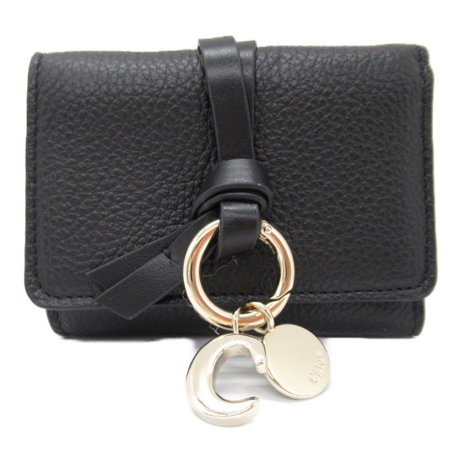 Chloe Double Hook Trifold Wallet Leather Black