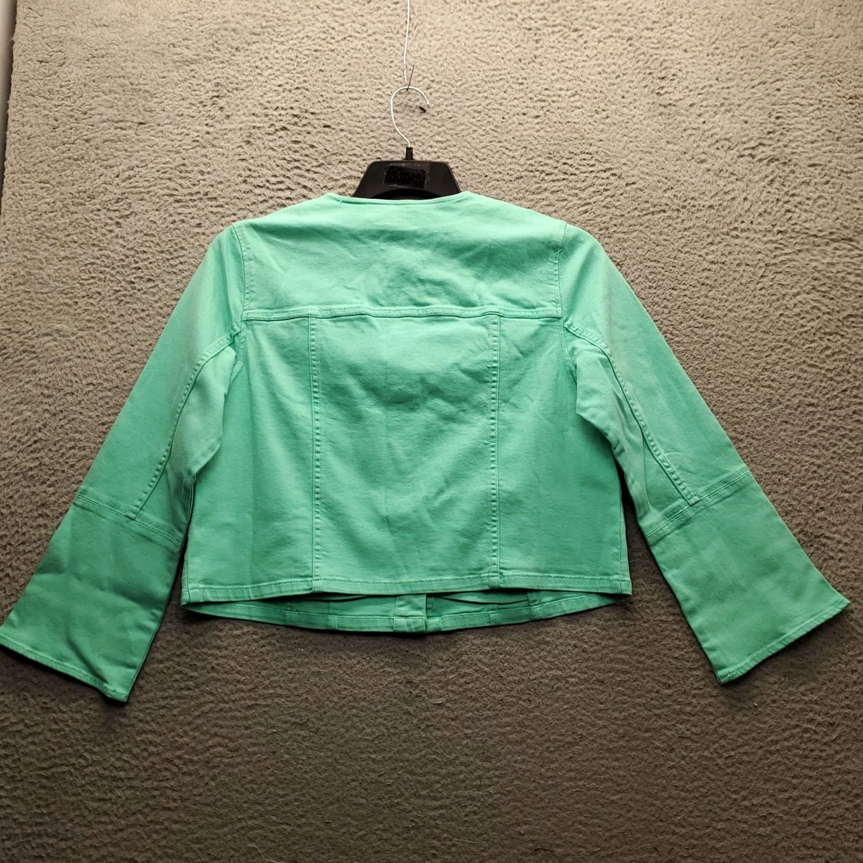 Vintage Belle by Kim Gravel Green Denim Jacket Womens S Collarless Silver Buttons Size S / US 4 / IT 40 - 2 Thumbnail