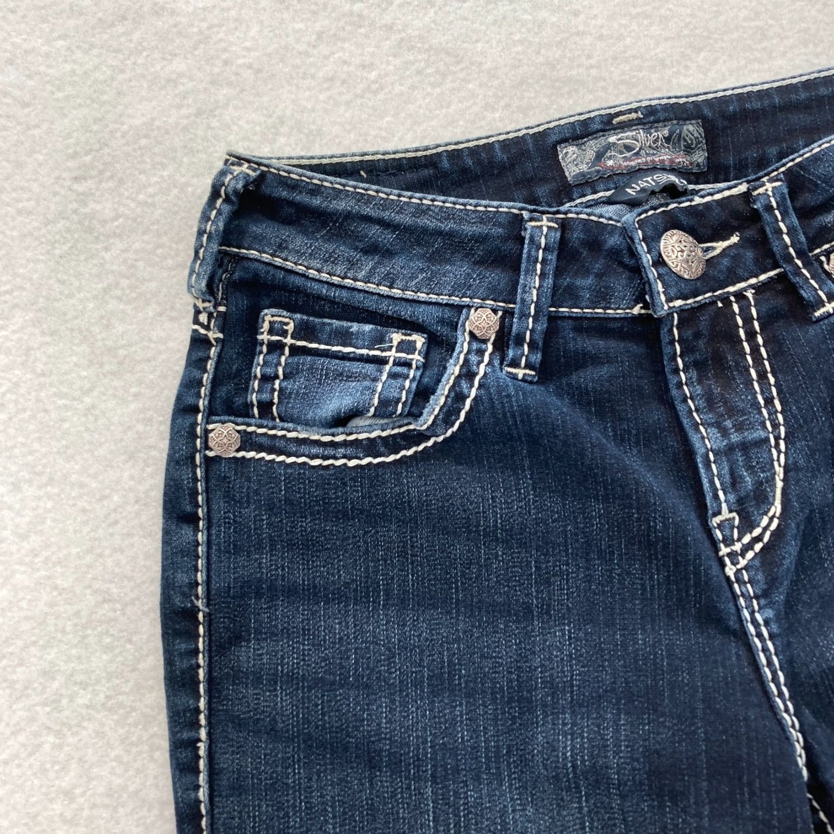 Silver Jeans Co. Silver Jeans Natsuki Slim Bootcut Jeans 26x31 Dark Blue Denim Low Rise Grunge Women’s Size 26" / US 2 / IT 38 - 3 Thumbnail