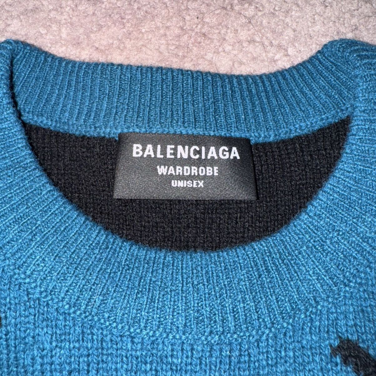 Balenciaga Balenciaga FW21 All Over Logo Wool Sweater Petrol Blue Size US L / EU 52-54 / 3 - 4 Thumbnail