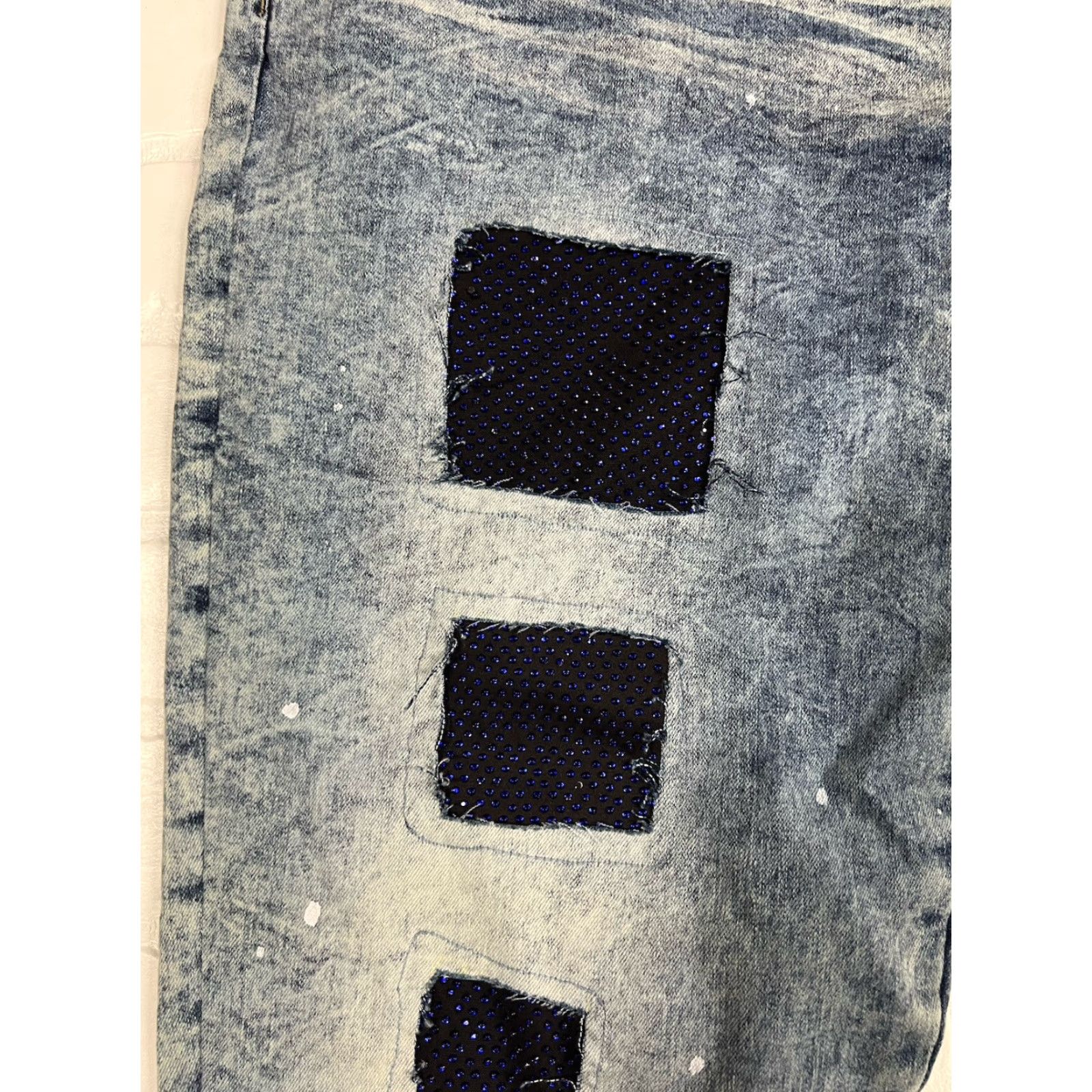 Denime Raw X Jeans Men’s 38 Skinny Stretch Blue Denim Patchwork Studs NWT Modern City Hip Hop Retro Jeans Size US 38 / EU 54 - 3 Thumbnail