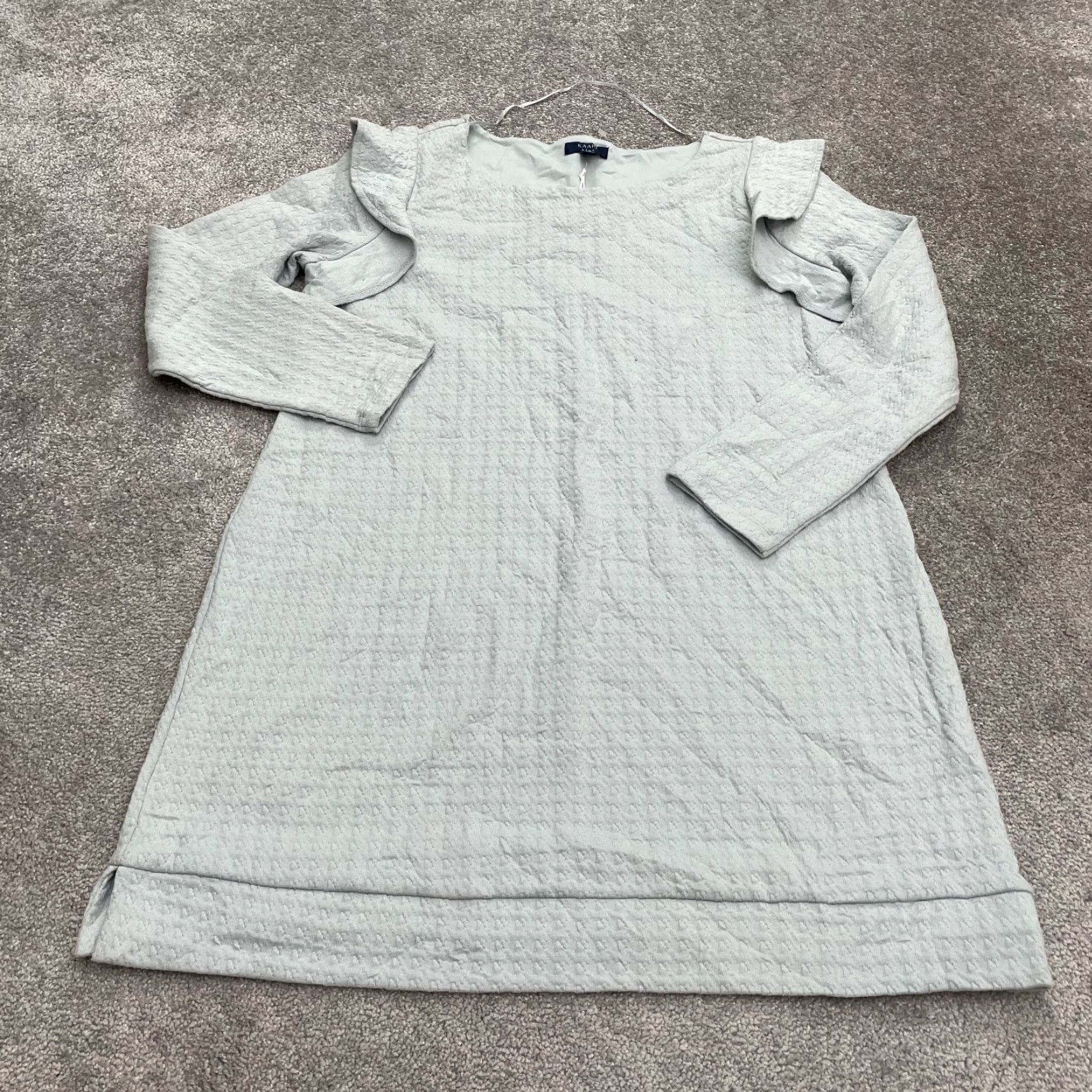 Vintage Kaari Blue Dress Women's Midi Shift XL Gray Knit Ruffle Long Sleeve Workwear Casual Size XL / US 12-14 / IT 48-50 - 2 Thumbnail