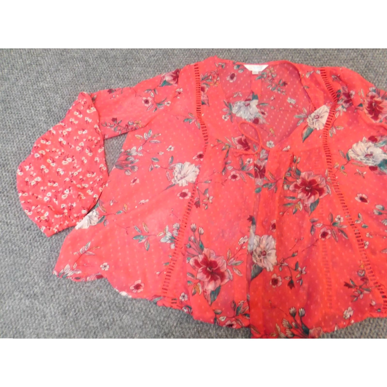 Vintage Time And Tru Blouse Womens M Pink Floral Short Sleeve Open Chest Round Neck Pullover Casual Polyester Rayon Pleated Modern Spring 90s? Size M / US 6-8 / IT 42-44 - 3 Thumbnail