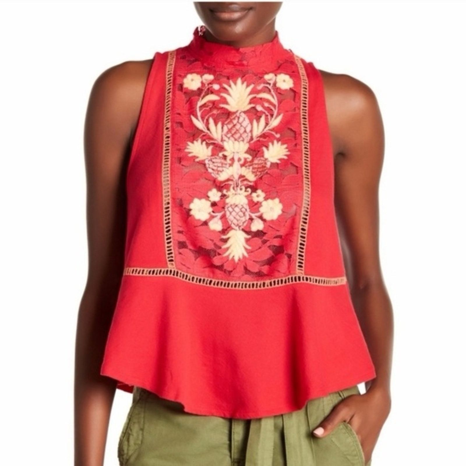 Free People Free People Flora Embroidered High Neck Tank Top Women’s XS Size XS / US 0-2 / IT 36-38 - 4 Thumbnail