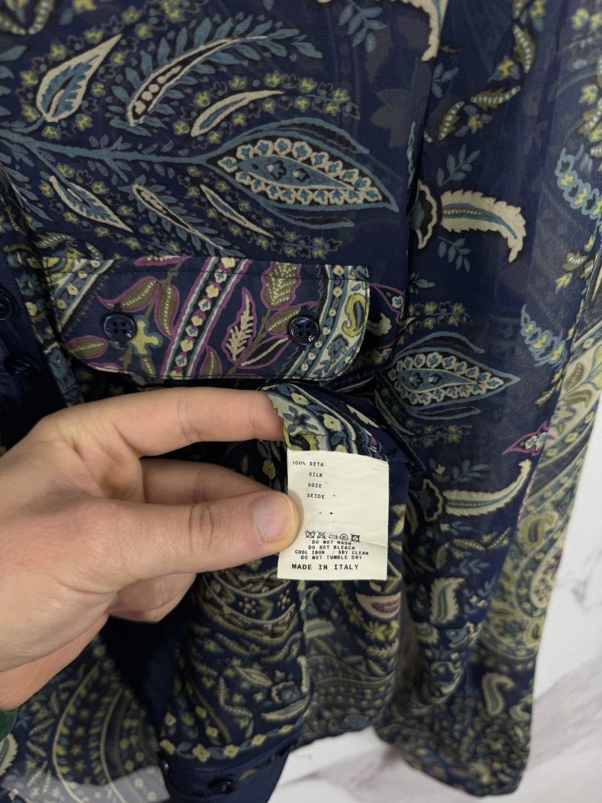 Etro Paisley Pattern Silk Blouse Double Pocket Size 44