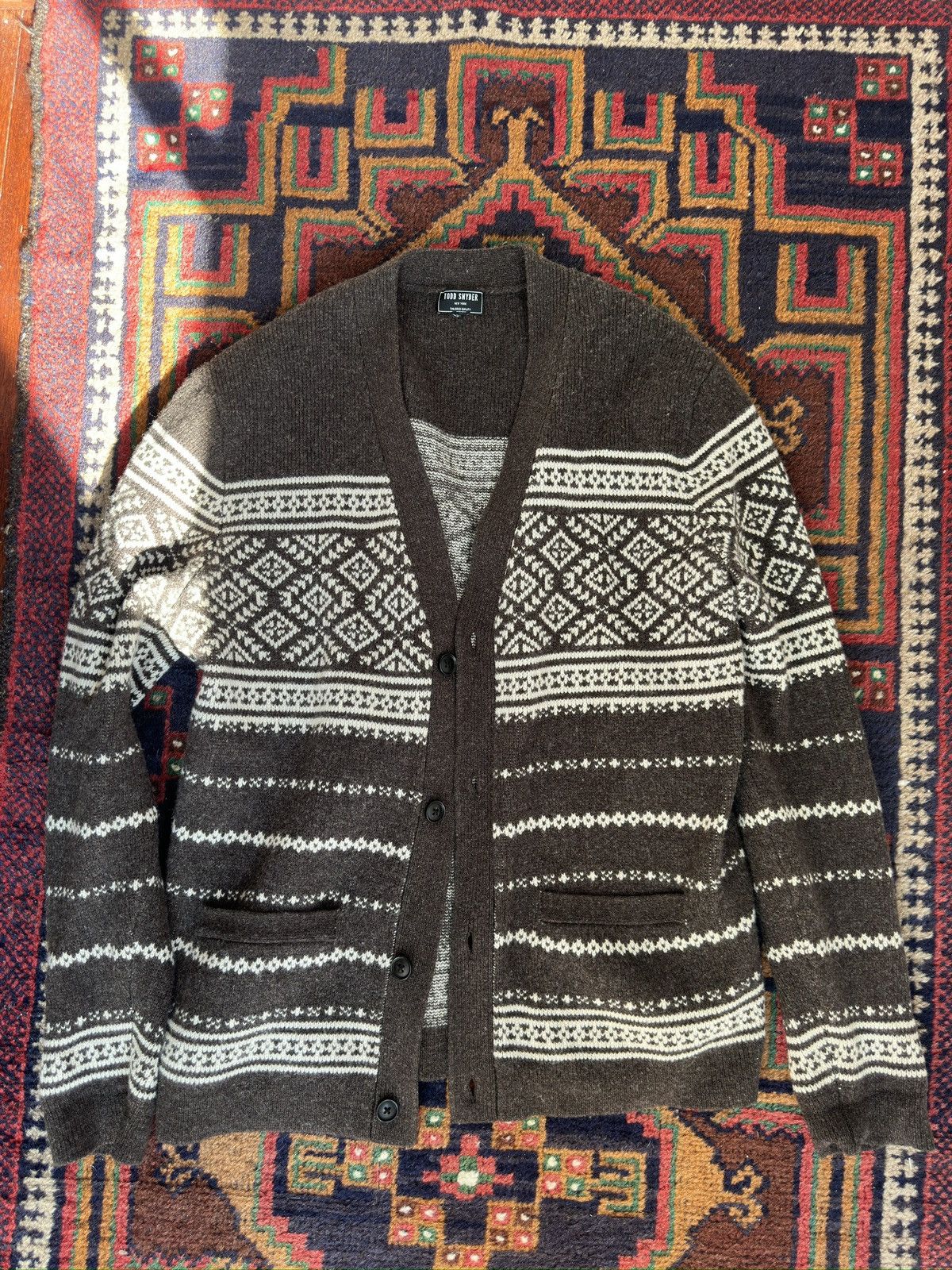 Todd Snyder Todd Snyder Placed Fair Isle Cardigan in Brown Size US M / EU 48-50 / 2 - 2 Thumbnail