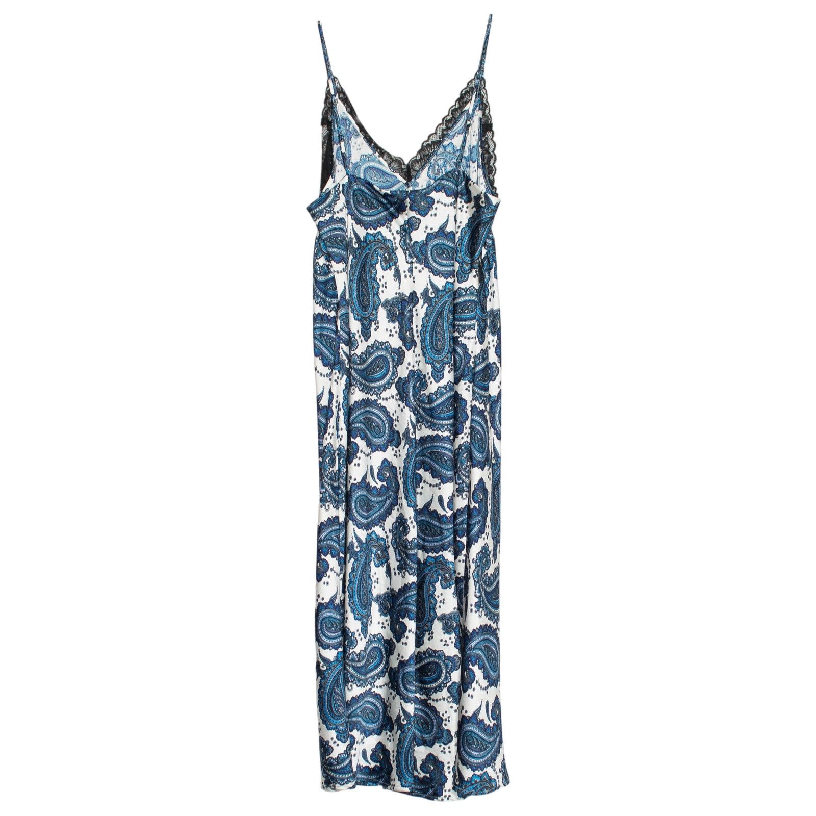 Express Express Satin Slip Dress Paisley White Blue Lace Midi Y2K L Size L / US 10 / IT 46 - 2 Thumbnail
