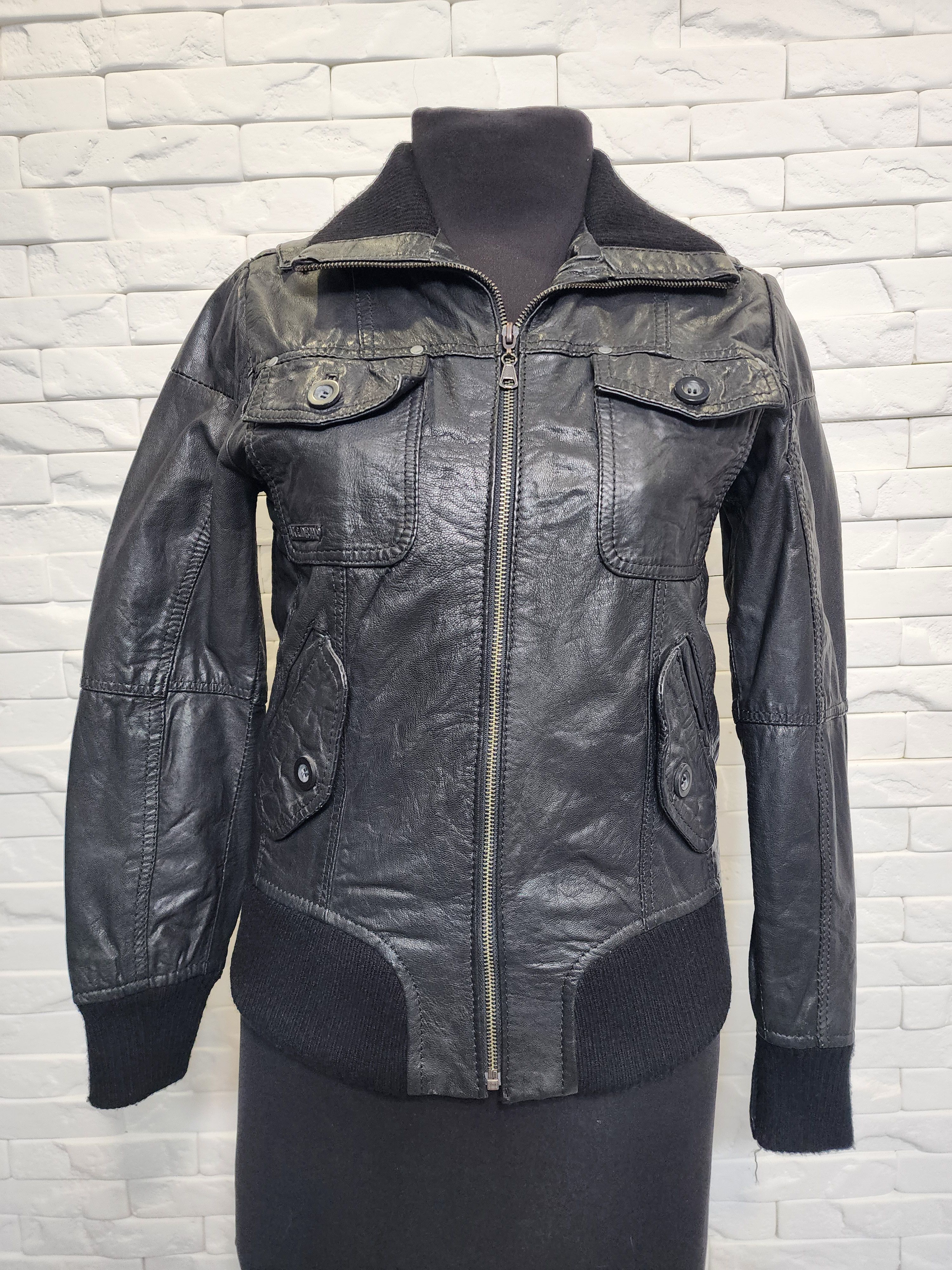 Jack & Jones Black Leather Jacket: Women's Metal Zipper Bomber Size S / US 4 / IT 40 - 2 Thumbnail