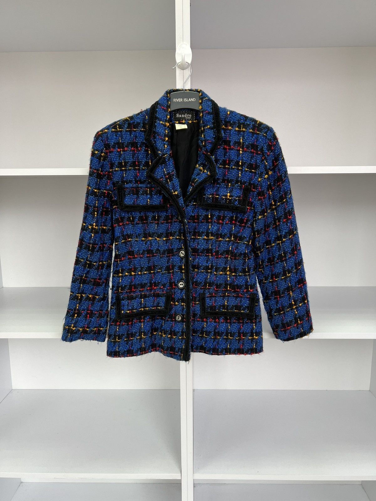 Designer × Sandro × Vintage Vintage Sandro Paris Reversible Floral Knit Blue Blazer Size M / US 6-8 / IT 42-44 - 1 Thumbnail
