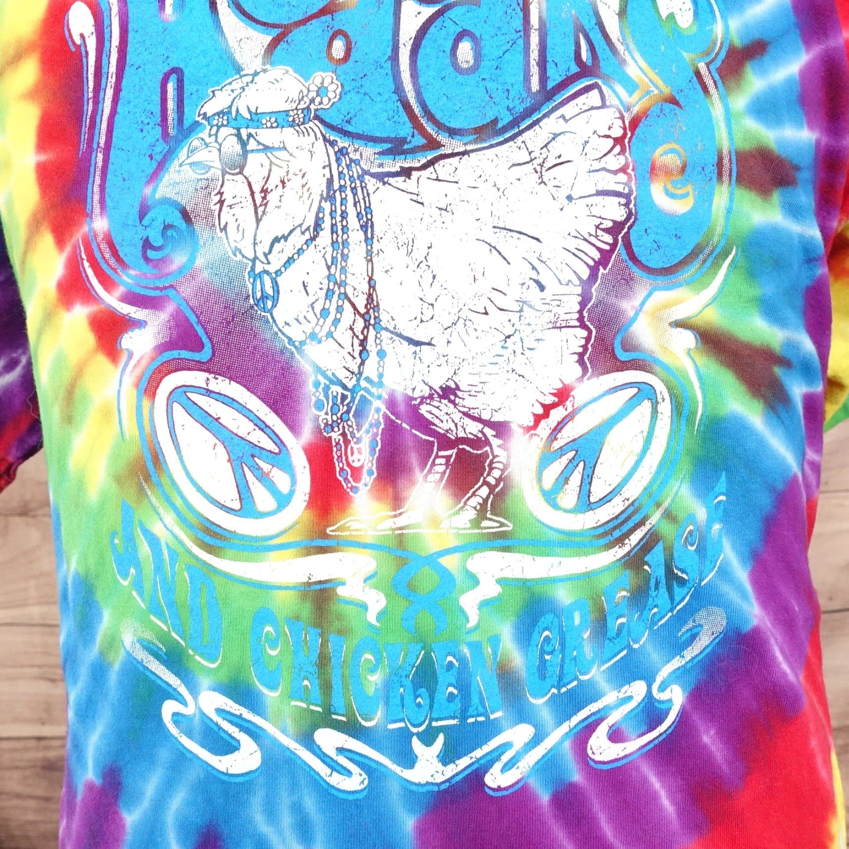 Gildan VINTAGE Gildan T-Shirt Men XL Rainbow Tie Dye Love Peace Chicken Grease Retro Graphic Tee Size US XL / EU 56 / 4 - 3 Thumbnail