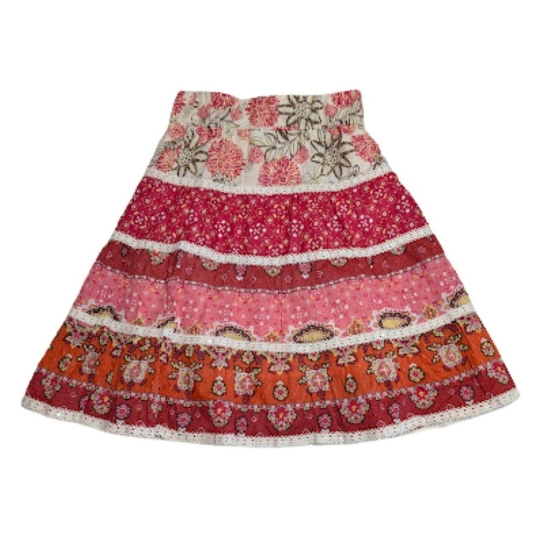 Unknown London Jolt Boho Peasant Tiered Floral Skirt Pink Women’s XL USED Size 36" / US 14 / IT 50 - 1 Thumbnail