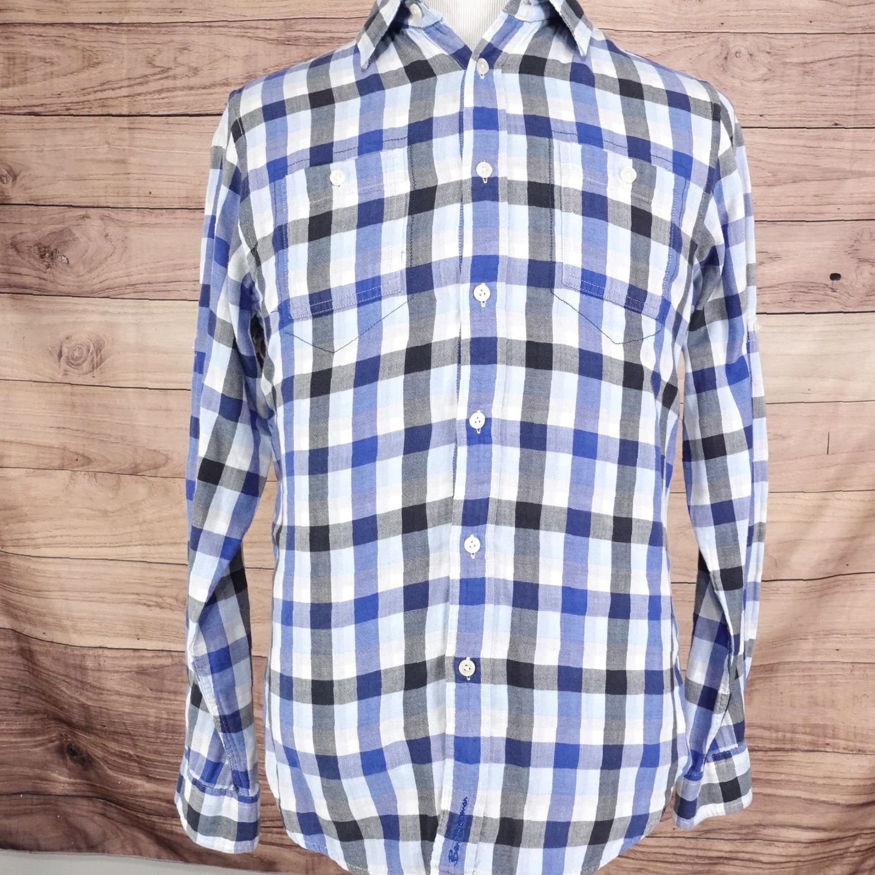 Ben Sherman Ben Sherman Shirt Mens XL Blue Plaid Button Front Long Sleeve Cotton Casual Size US XL / EU 56 / 4 - 3 Thumbnail