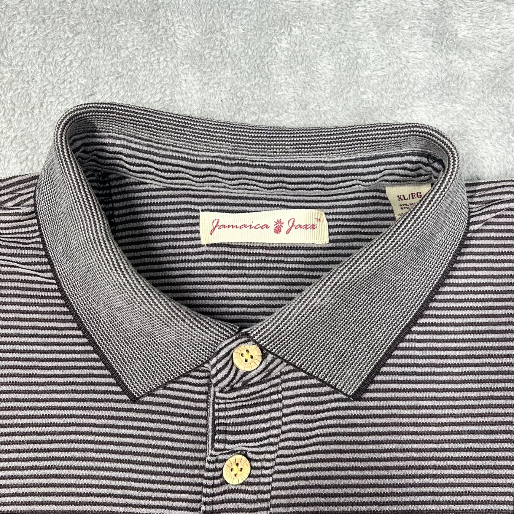 Vintage Jamaica Jaxx Mens Polo Shirt XL Modal Polyester Dark Gray Stripe Beach Luau Size US XL / EU 56 / 4 - 4 Thumbnail