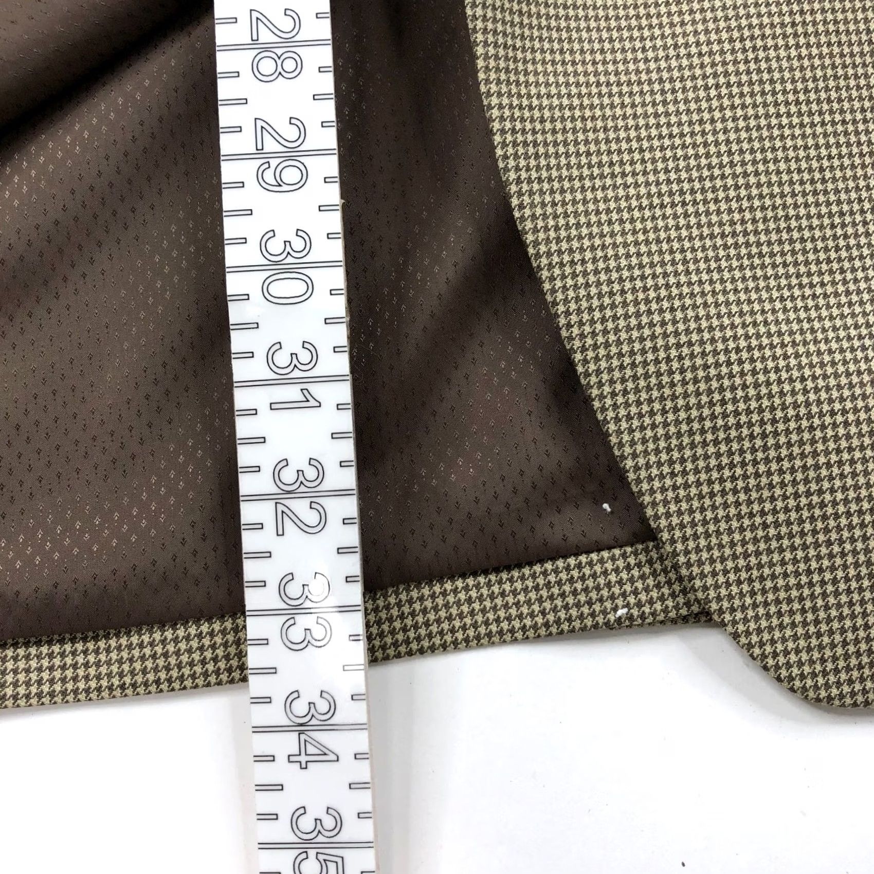Stafford Stafford Essentials NEW 44 Long Blazer Sport Coat Jacket Houndstooth Brown Beige Men Size 44R - 7 Thumbnail