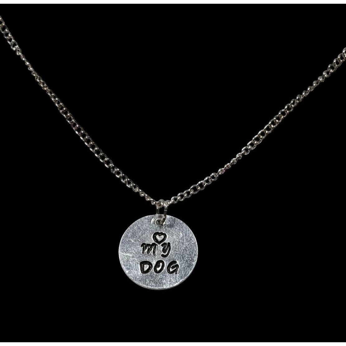 Handmade Love My Dog Hand Stamped Silver Tone Pendant Necklace Size ONE SIZE - 2 Thumbnail