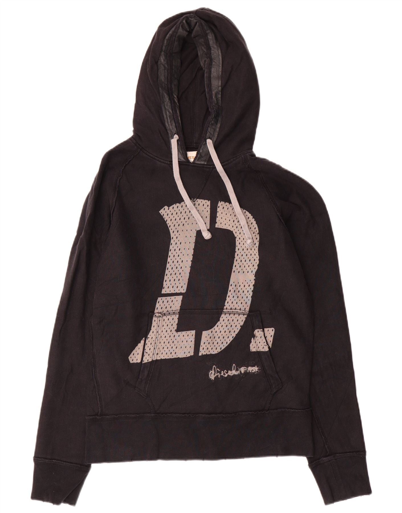 Diesel Mens Graphic Hoodie Jumper Medium Black Cotton Size US M / EU 48-50 / 2 - 1 Thumbnail