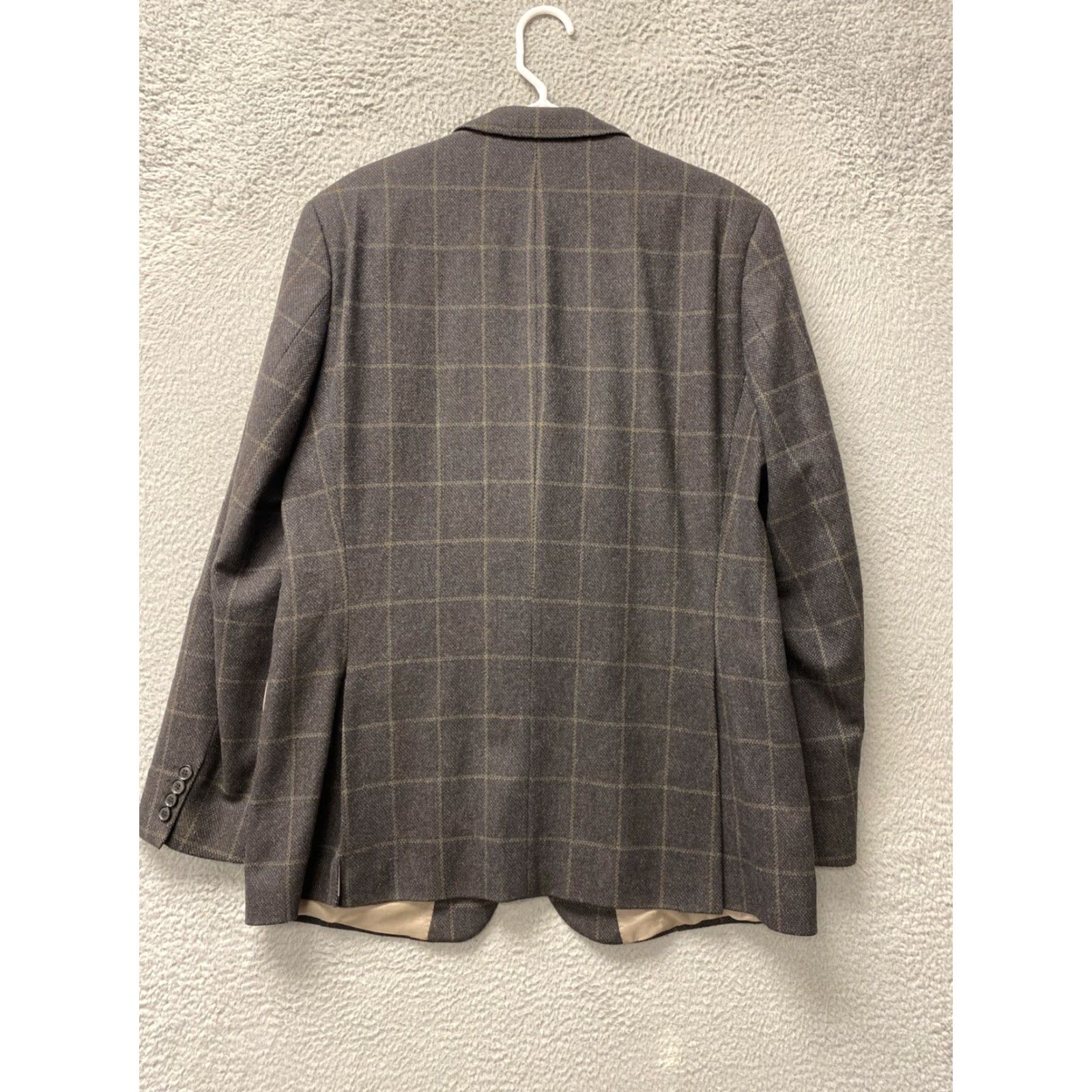 Hugo Boss Hugo Boss Blazer Mens 42L Brown Tweed Three-Button Sport Coat Check Regular Fit Double-Vented Size 42L - 7 Thumbnail