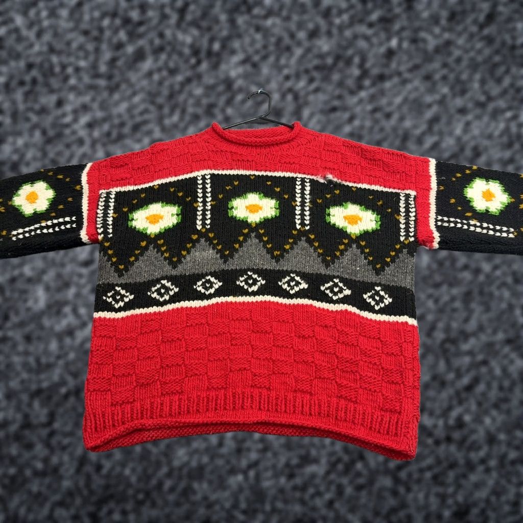 Vintage VINTAGE Handknit Sweater Mens L Red Wool Floral Geometric Chunky Boho Style Size US L / EU 52-54 / 3 - 1 Thumbnail