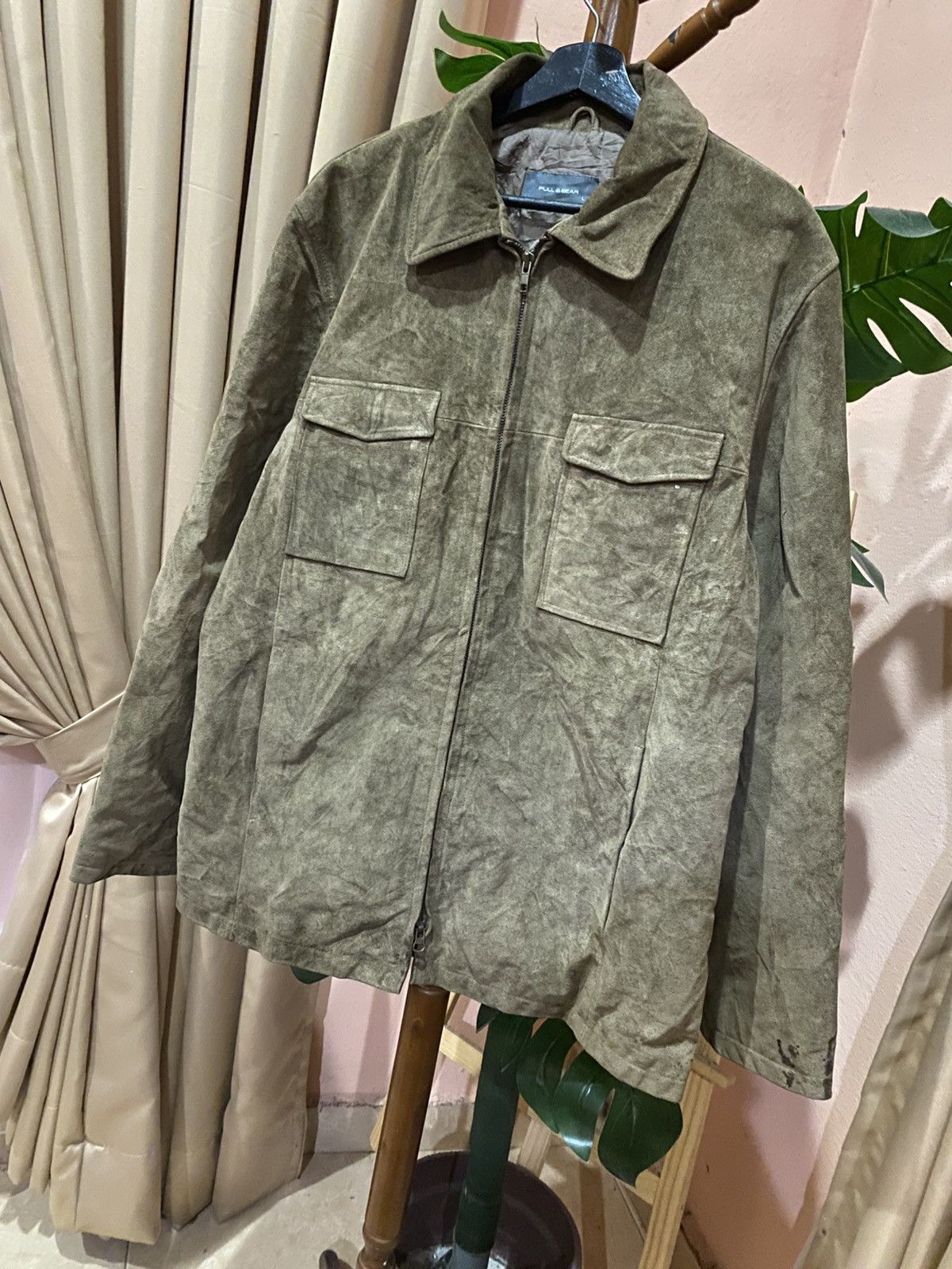 Pull & Bear Vintage Pull & Bear Olive Green Suede Leather Jacket Size US L / EU 52-54 / 3 - 2 Thumbnail