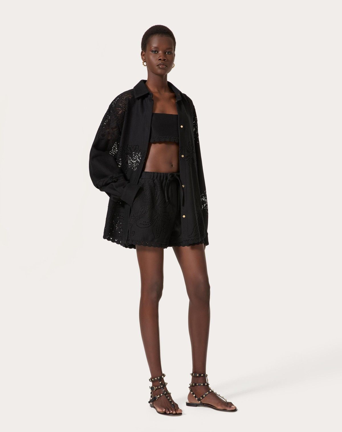 Valentino o1s1wg110525 Cotton Guipure Jardin Plat Shorts in Black Size 25" / US 0 / IT 36 - 3 Thumbnail